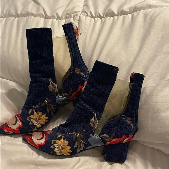 Jeffrey Campbell Navy Floral Heeled Boots - Picture 8 of 8
